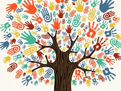 Disegno di albero con le mani al posto delle foglie