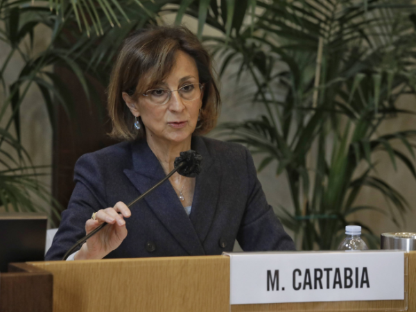 La ministra Cartabia interviene sul tema della giustizia riparativa, il 14 marzo 2022, all'università Cattolica di Milano