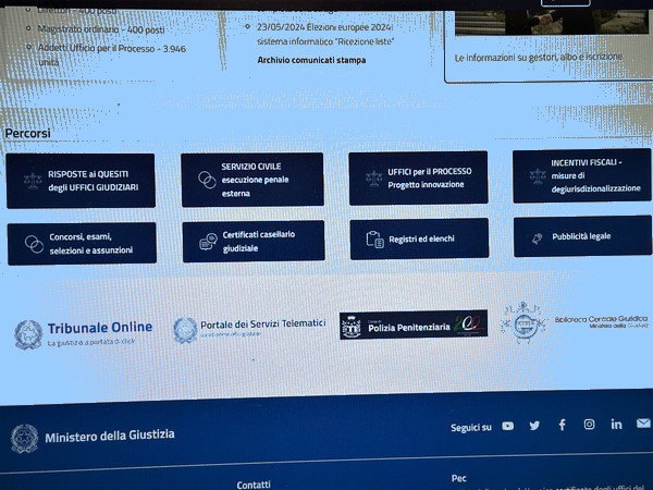 Pulsanti sito giustizia.it