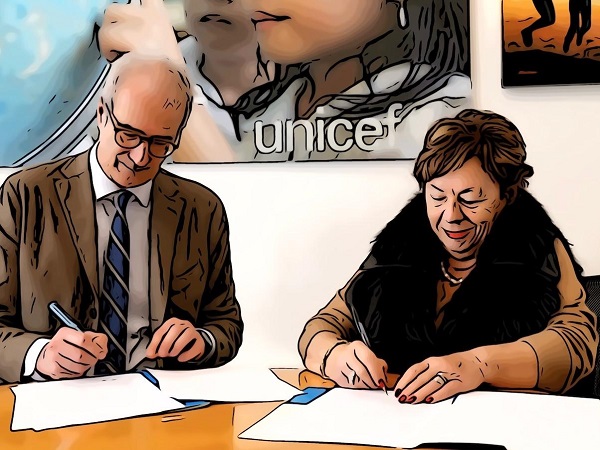 Gaetano Campo, Capo Dipartimento dell’Organizzazione Giudiziaria, del Personale e dei Servizi del Ministero della Giustizia, e Carmela Pace, Presidente dell’UNICEF Italia