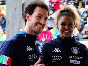 mattia gaspari-valentina margaglio sul podio dei mondiali di fiamme azzurre skeleton altenberg 2020