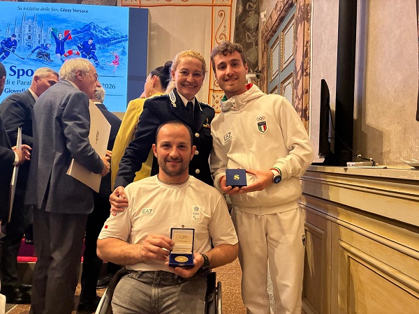 Le Fiamme azzurre Matteo Rizzo e Giuseppe Romele -Premiazione al Senato - 9 aprile 2026 (foto del Ministero della Giustizia)