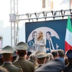 La presidente del Consiglio, Giorgia Meloni, alla cerimonia di svelamento della Croma di Falcone al Museo del Presente, Palermo, 13 luglio 2026.